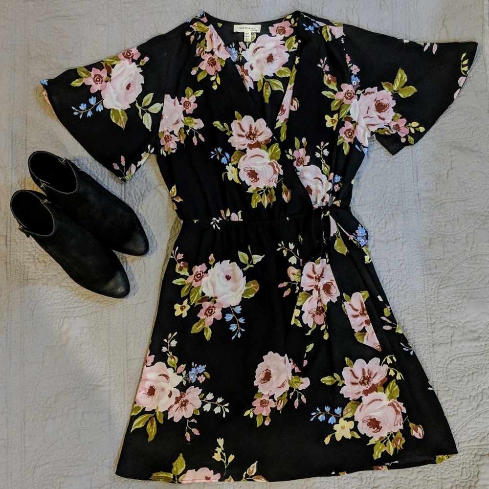 Monteau Floral Print Kimono Wrap Dress Size Large